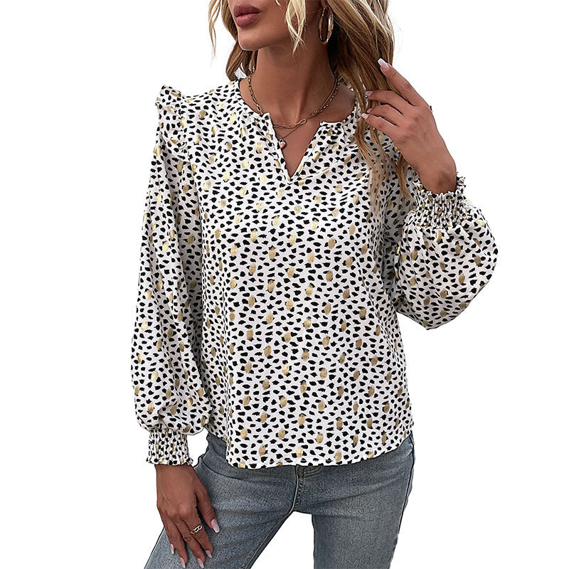 Damen Bluse Tiermuster Rüschendetails Modern Eveloria