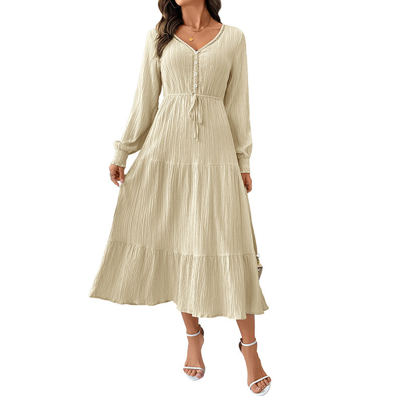 Damen Midi-Kleid Elastisch Taillenzug Schleppe Eveloria