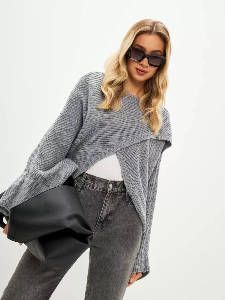 Damen Strickpullover Lässig Cropped Weite Passform Beige
