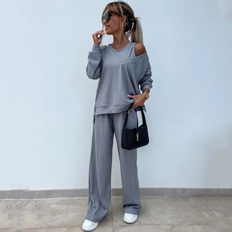 Damen Loungewear-Set Offene Schulter Weites Design