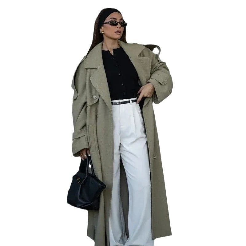 Damen Oversized-Mantel mit Gürtel Tailliert Eveloria