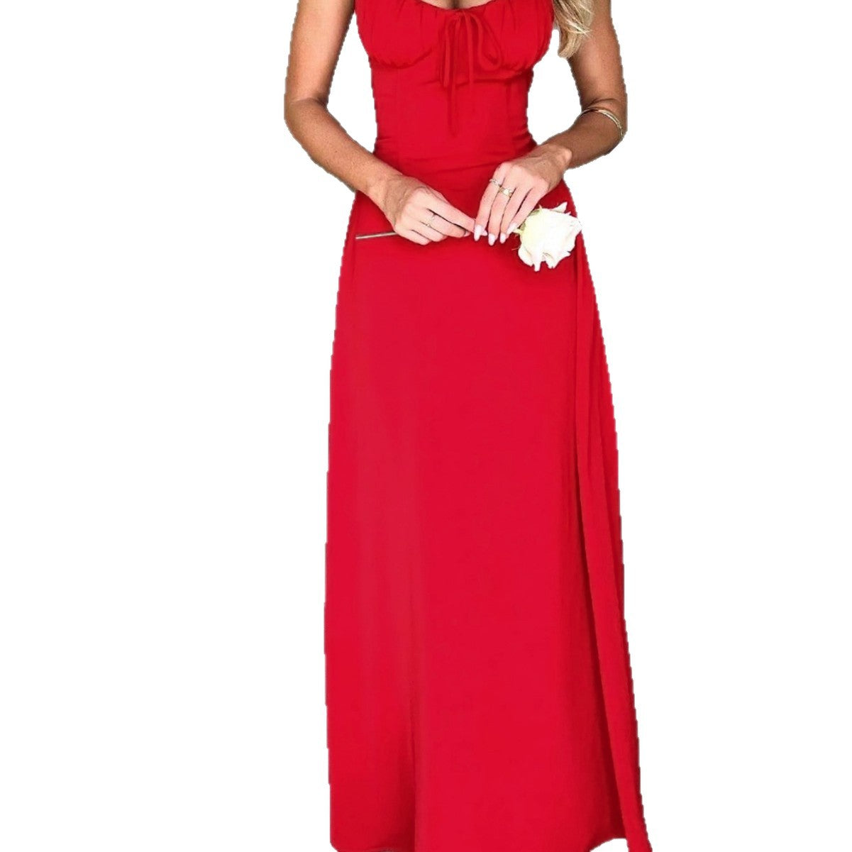 Damen Maxikleid Gerafftes Dekolleté Verstellbare Träger Eveloria