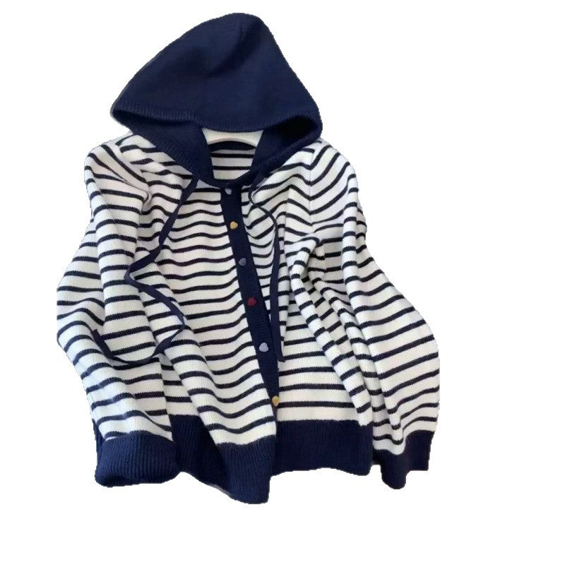 Damen Strickjacke Kapuze Gestreift Eveloria