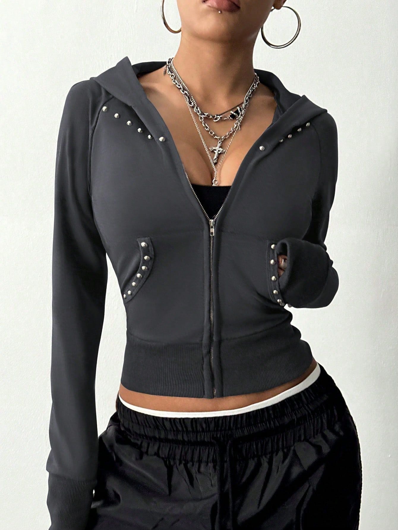 Damen Sportjacke Kapuze Strassdetails Eveloria
