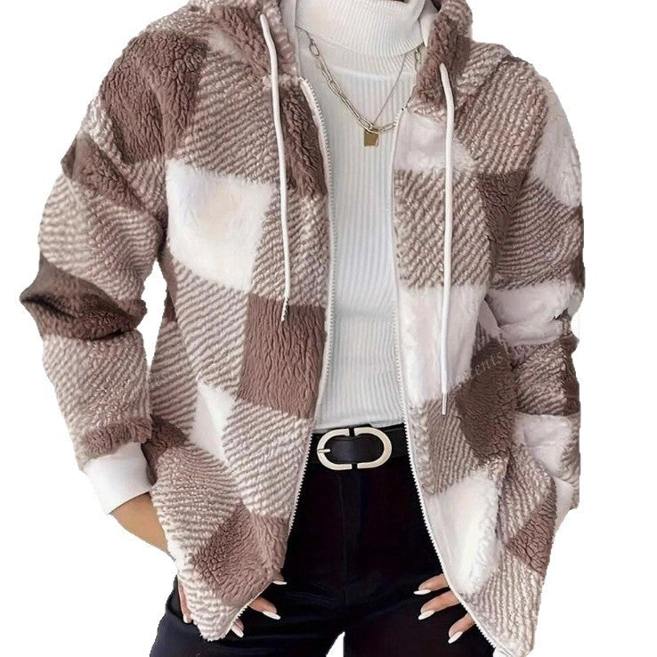 Damen Übergangsjacke Teddy-Material Karo