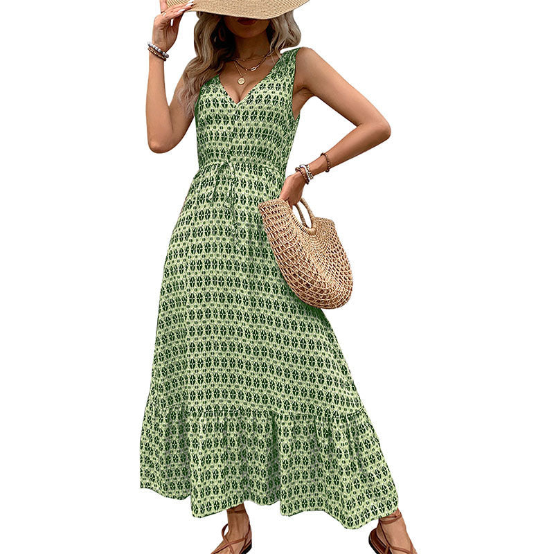 Damen Maxikleid V-Ausschnitt Bindegürtel Eveloria