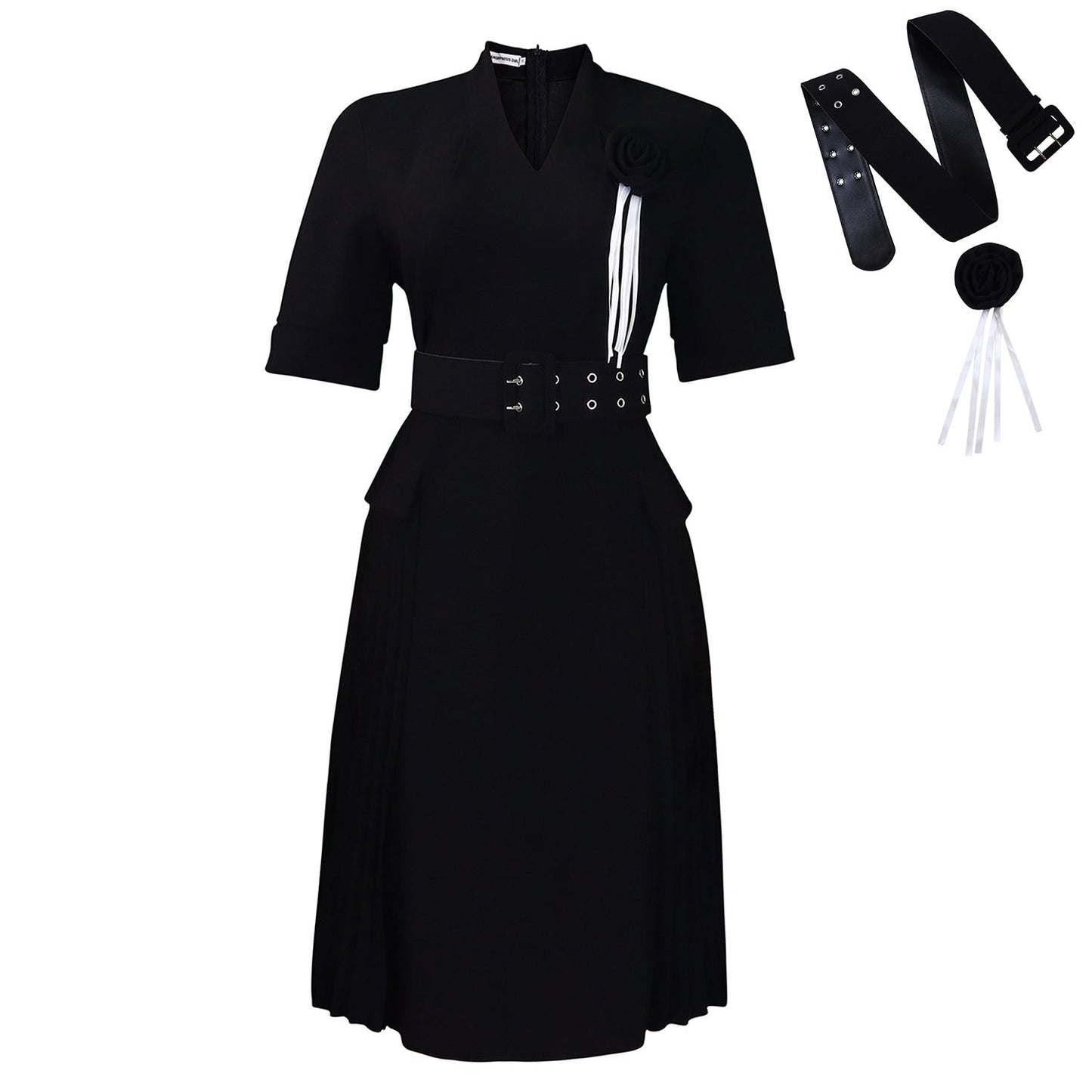 Damen Midi-Kleid mit Gürtel und Rüsche