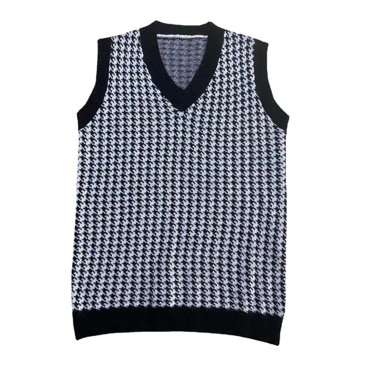 Damen Strickkleid Hahnentrittmuster V-Ausschnitt Moderner Schnitt