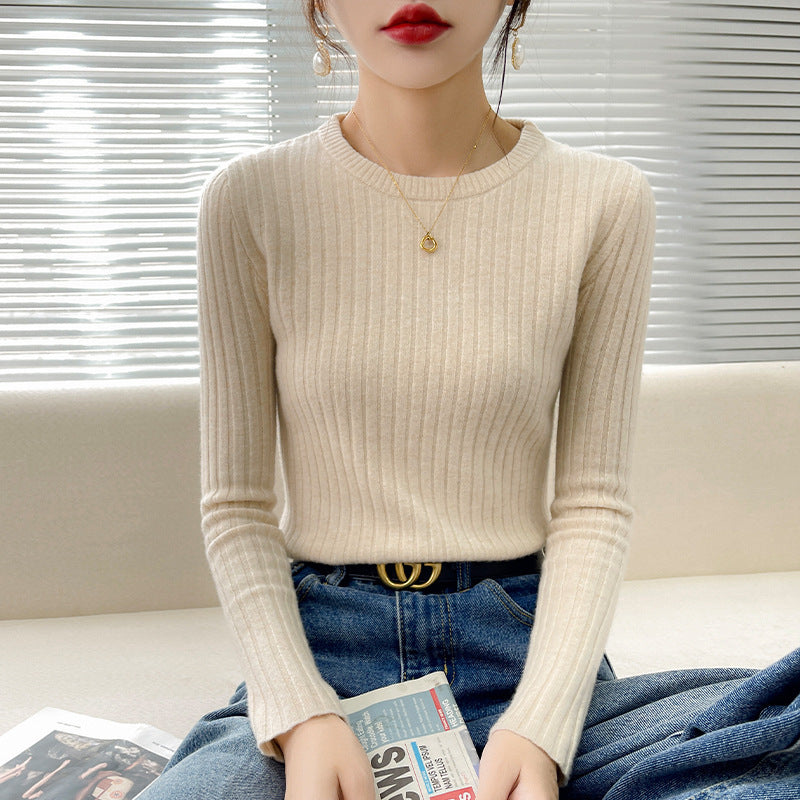 Damen Feinstrickpullover Rippstruktur Rundhalsausschnitt Eveloria