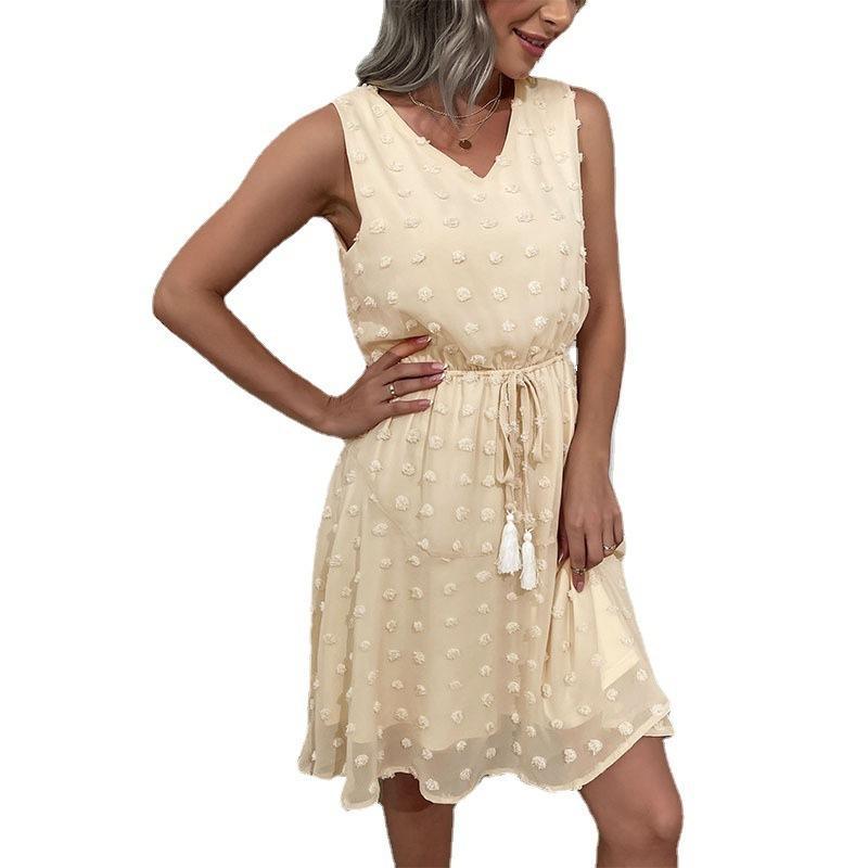 Damen Sommerkleid Leicht Luftschaum-Pom-Poms Verstellbarer Taillenzug