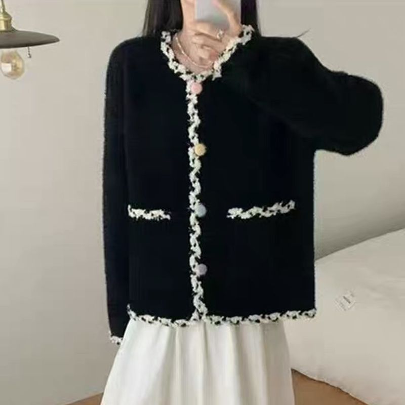 Damen Kuscheljacke Elegant Kontrast Akzente