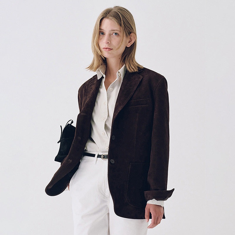 Damen Wildlederblazer Elegantes Design Praktische Taschen
