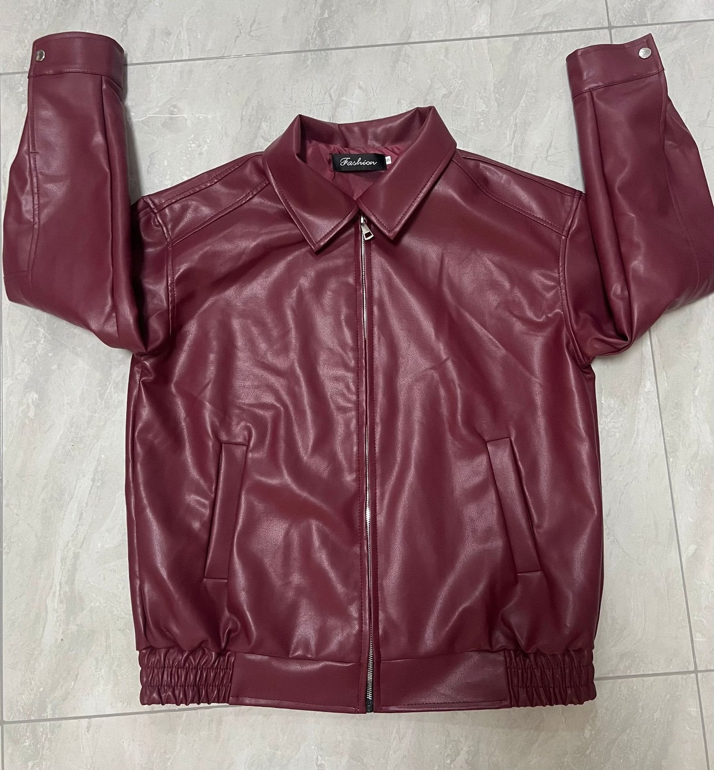 Damen Lederjacke Lässig Großer Kragen Eveloria