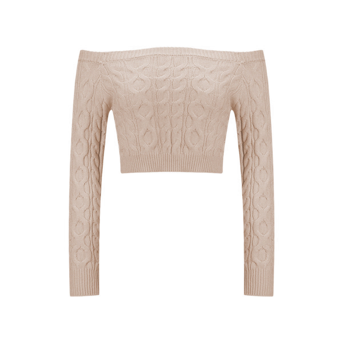 Damen Strickpullover Off-Shoulder Zopfmuster Eveloria