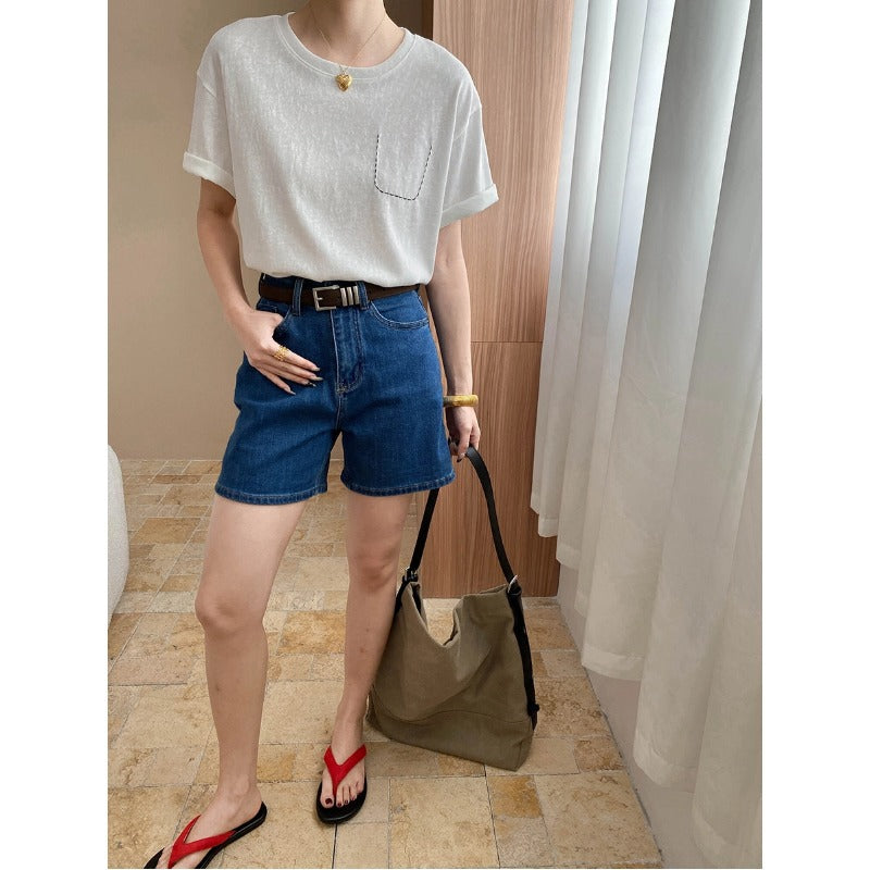 Damen Denim Shorts Hochwerder mit Bequemer Passform Blau