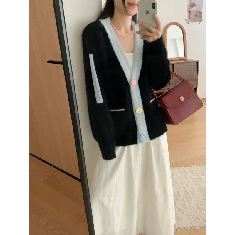 Damen Cardigan Kuschelig Bunt mit Taschen