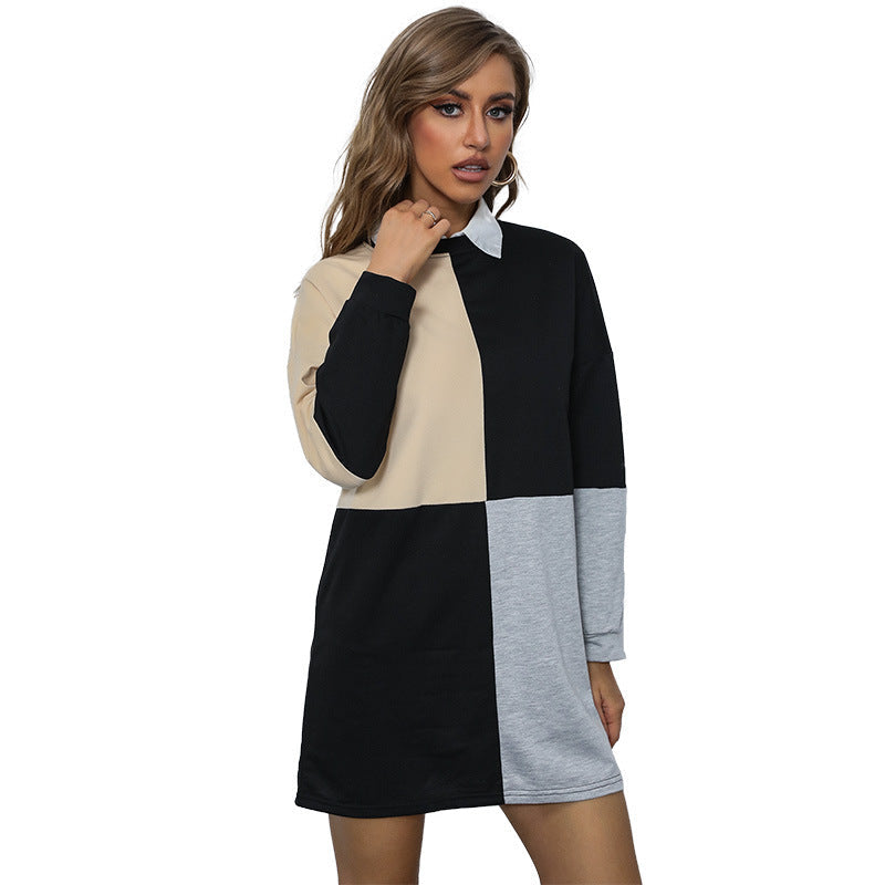 Damen Kleid Farbblock-Design Kontrast Weiß