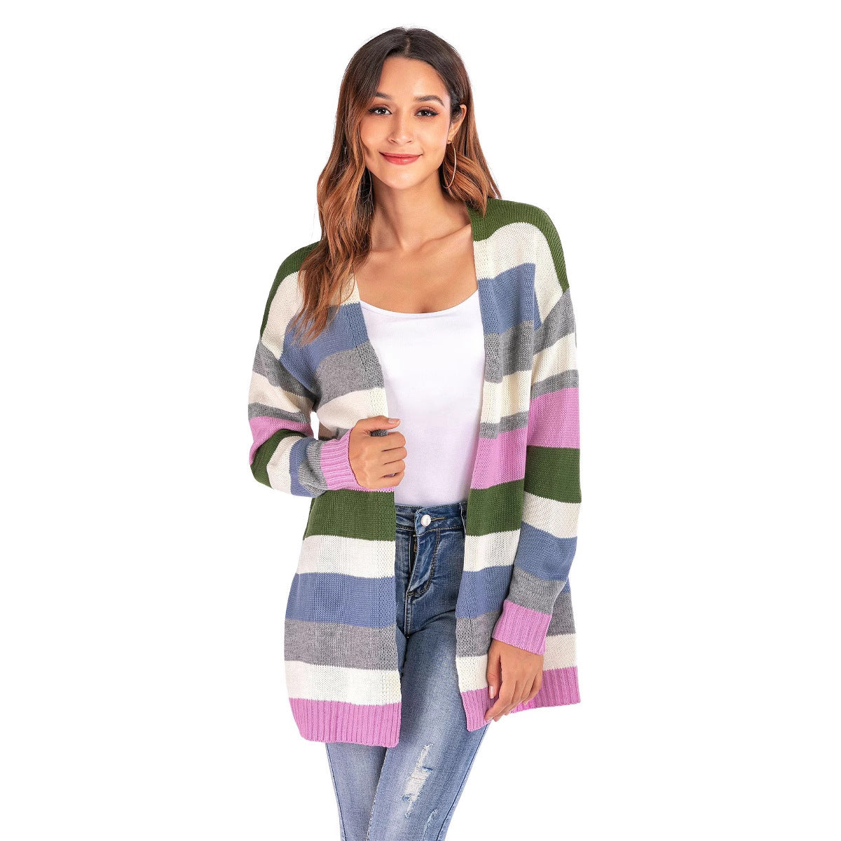 Damen Strickcardigan Lässig Streifen weiß Eveloria