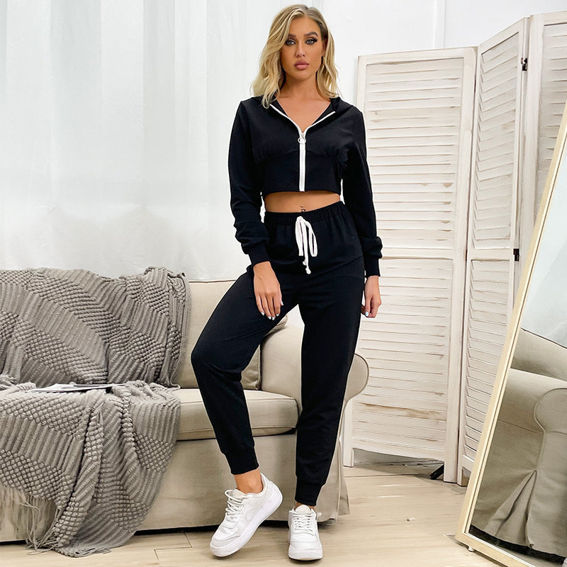 Damen Sportanzug Cropped Hoodie Elastischer Bund Eveloria