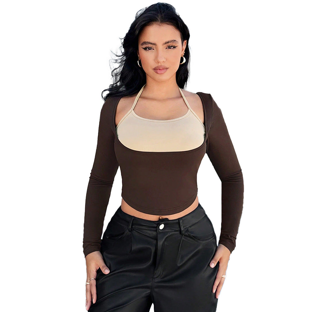 Damen Langarm Crop mit Bustier Optik