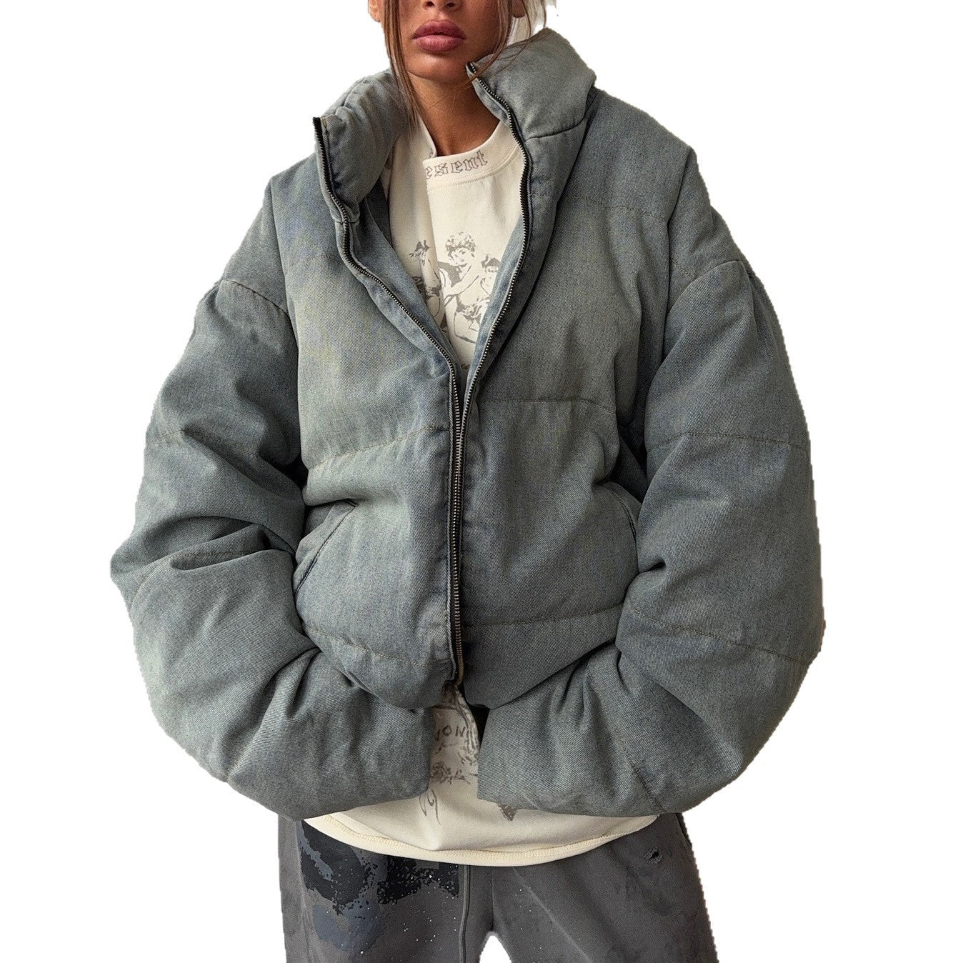 Damen Oversized Steppjacke Hochkragen Eveloria