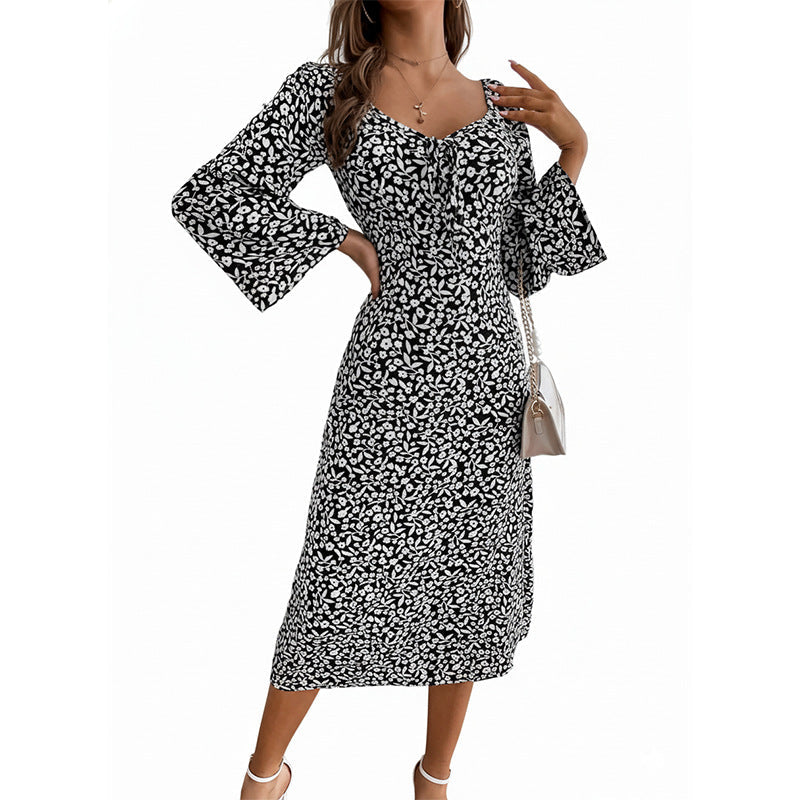 Damen Midikleid Floralmuster Wickeldesign Eveloria