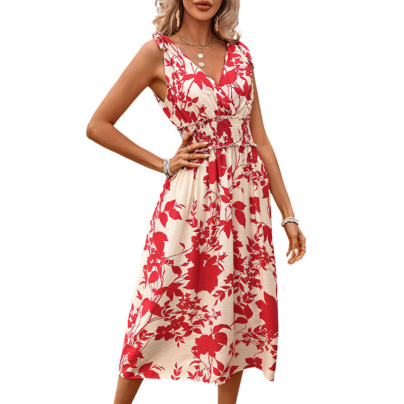 Damen Midi-Kleid Florales Design RüschenDetail