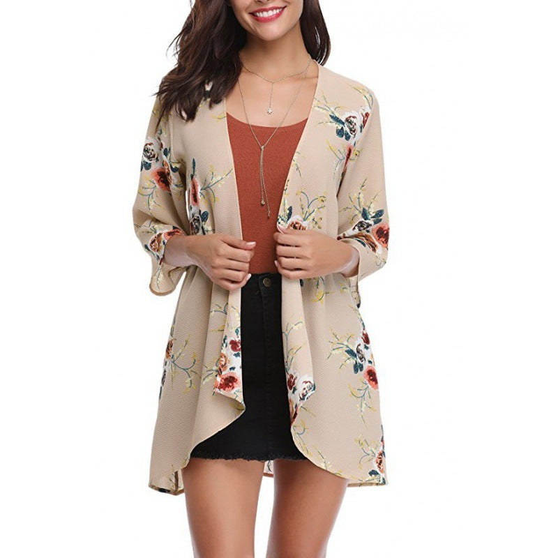 Damen Kimono-Cardigan Blumenmuster Eveloria