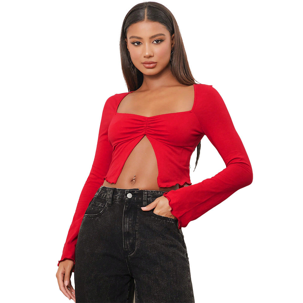 Damen Crop- mit Raffung Langärmlig Eveloria