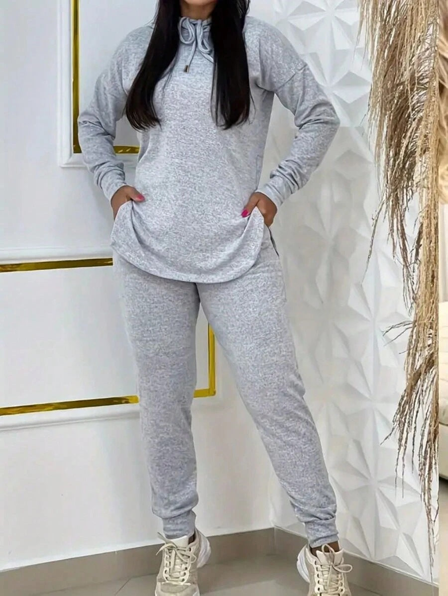 Damen Sportliches Lounge-Set Kapuze Taschen Grau