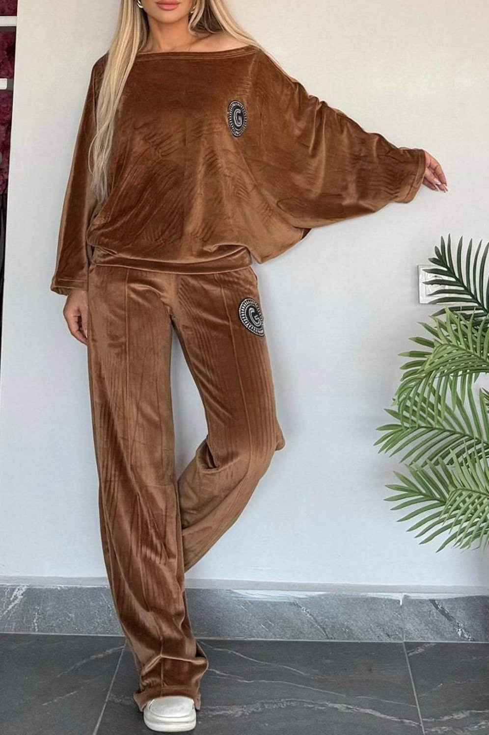 Damen Velvet Loungewear-Set Weich Eveloria