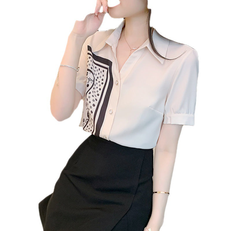 Damen Bluse mit Kunstmotiv und Kurzärmeln Eveloria