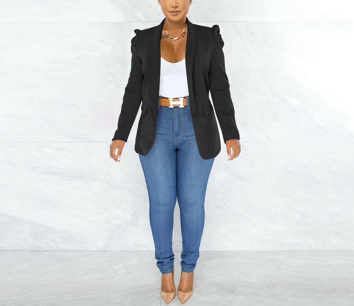 Damen Blazerjacke Puffärmel Tailliert Eveloria