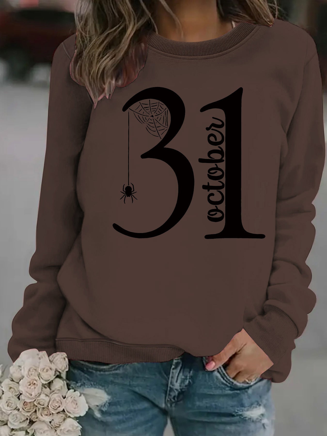 Damen Sweatshirt Halloween-Motiv Bequem Grau Eveloria