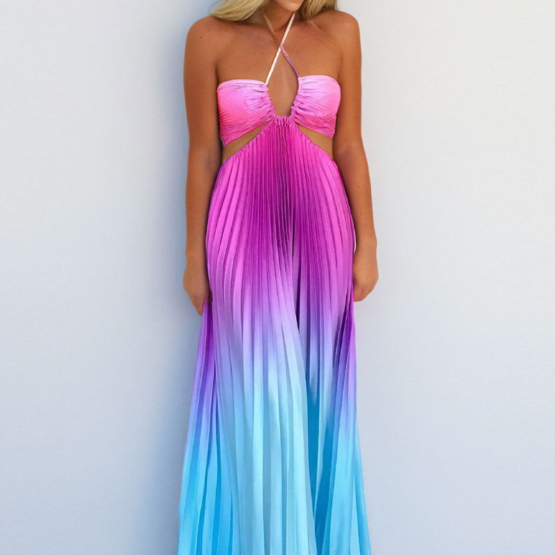 Damen Maxikleid Plissee mit tiefem Ausschnitt