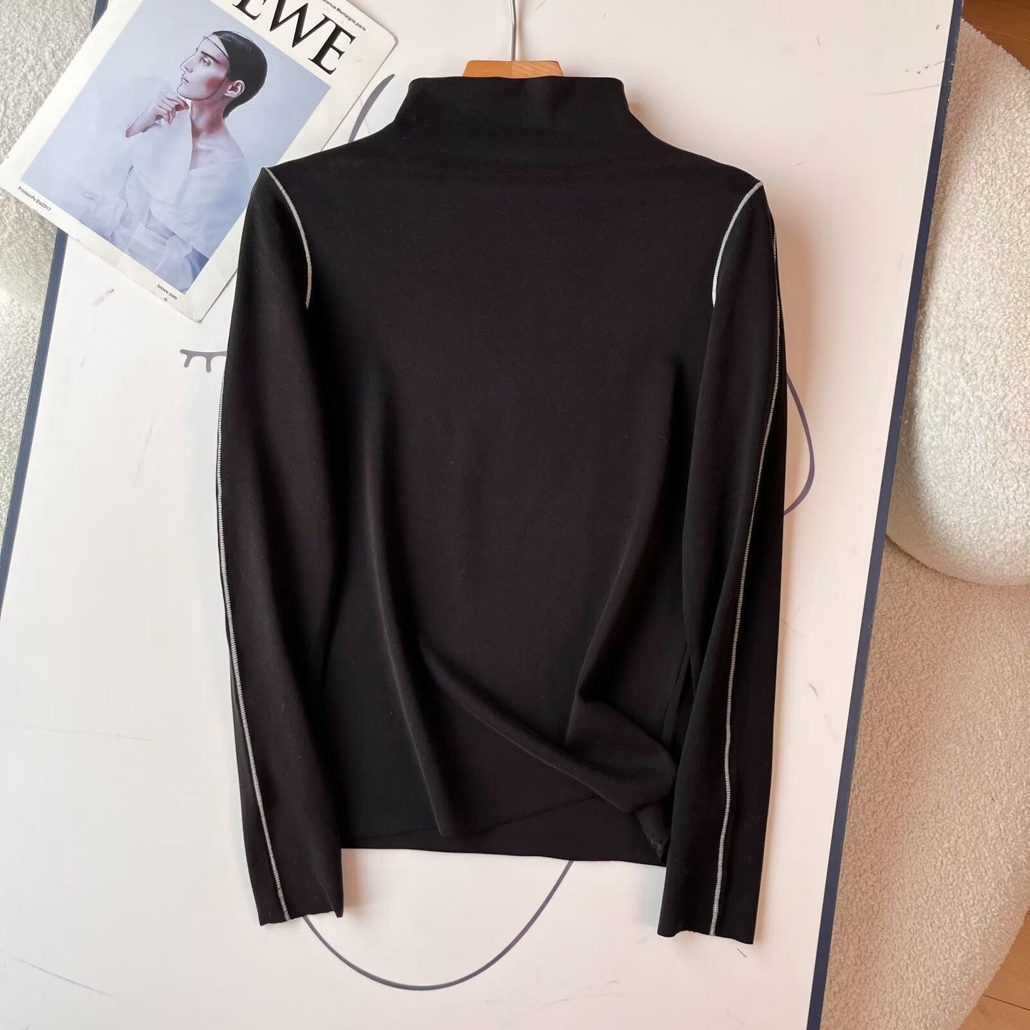 Damen Langarm-Poloshirt Sportlich Eleganter Kragen Weiß Eveloria