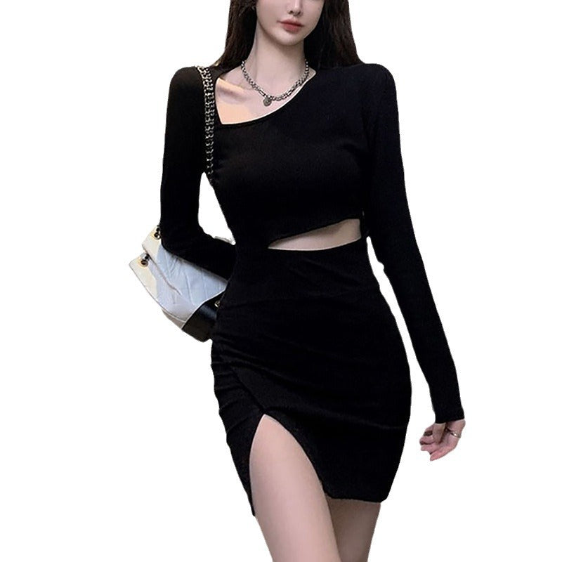 Damenkleid Asymmetrischer Ausschnitt Seitlicher Schlitz