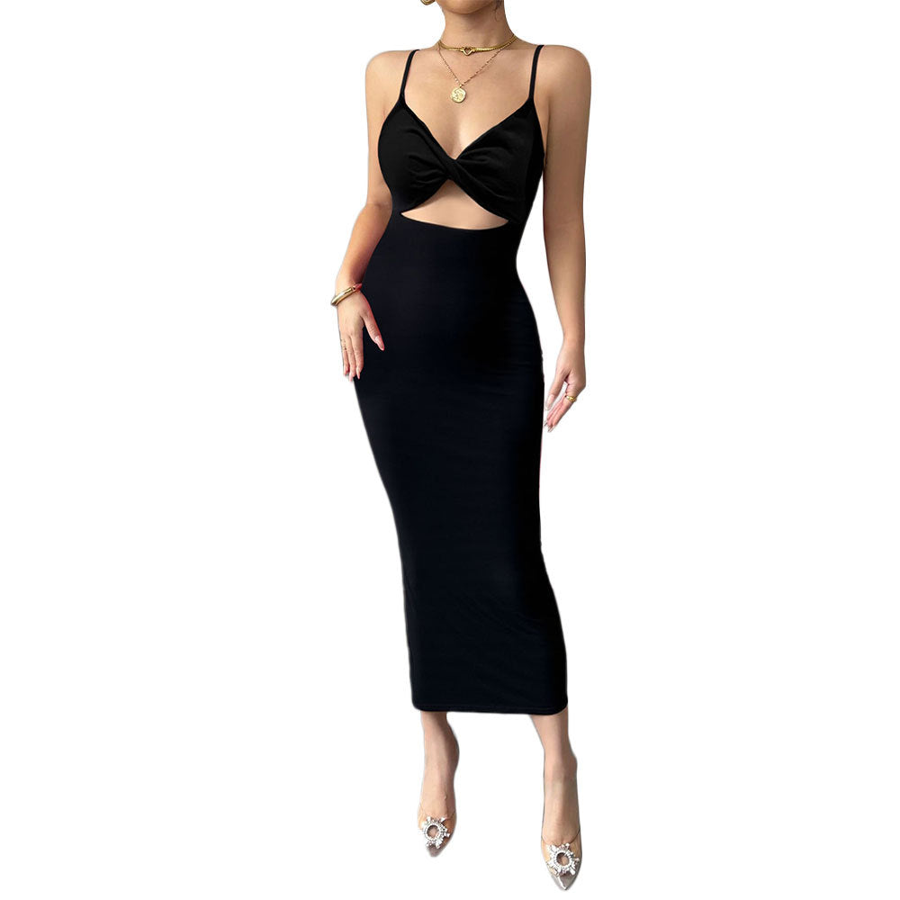 Damen Midi-Kleid Figurbetont mit Cut-Out und Spaghettiträgern