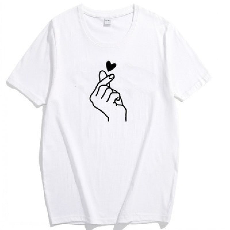 Damen T-Shirt Herzmotiv Locker Passform Weiß