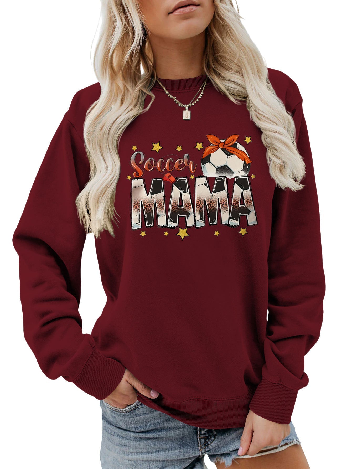 Damen Sweatshirt Soccer Mama Aufdruck Bequem Grau Eveloria