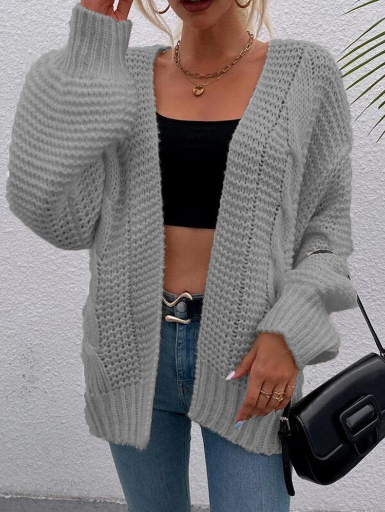 Damen Cardigan Grobstrick Lässiger Schnitt Bequeme Offene Taschen