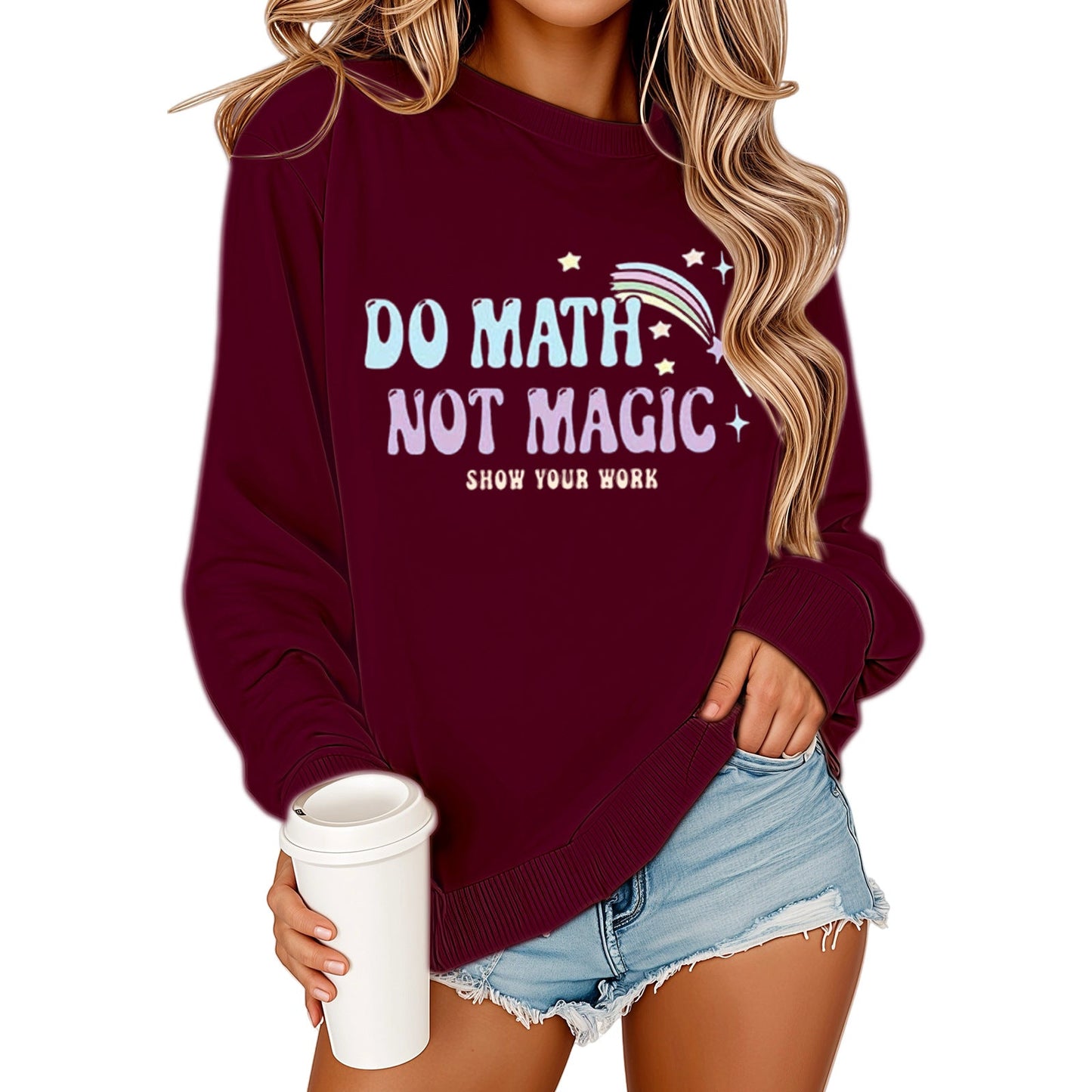 Damen Sweatshirt Mathematikdruck Lässig Grau Eveloria
