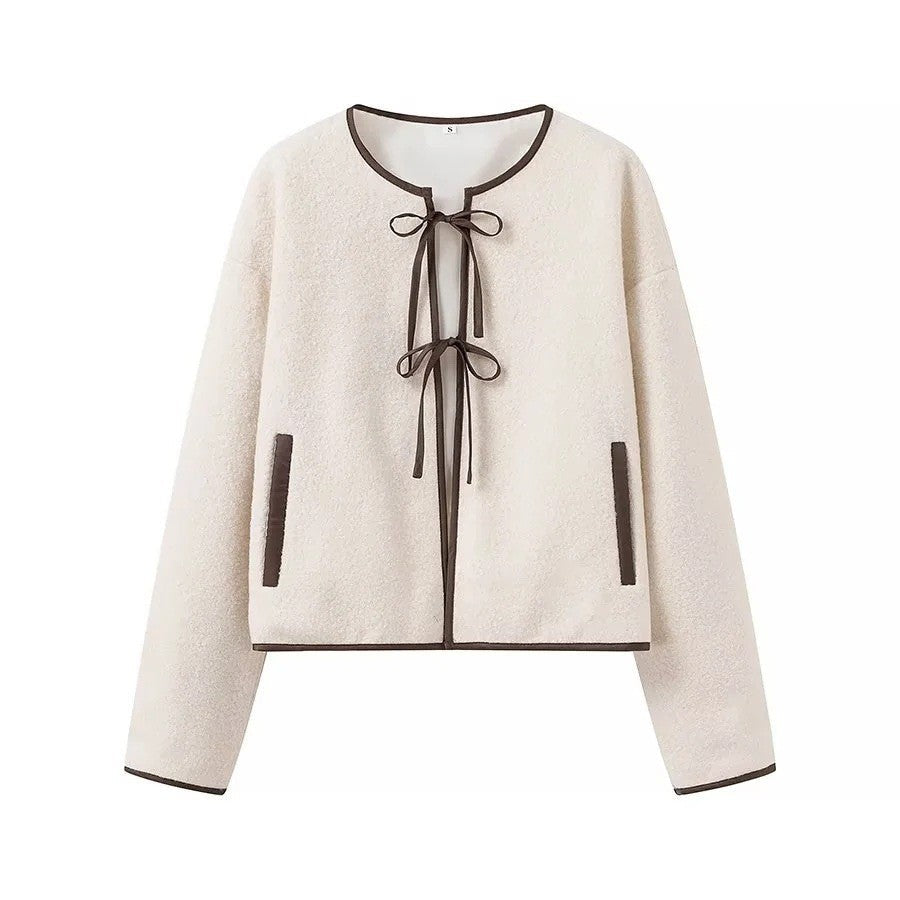 Damen Fleecejacke Kuschelig Mit Schleifenakzent