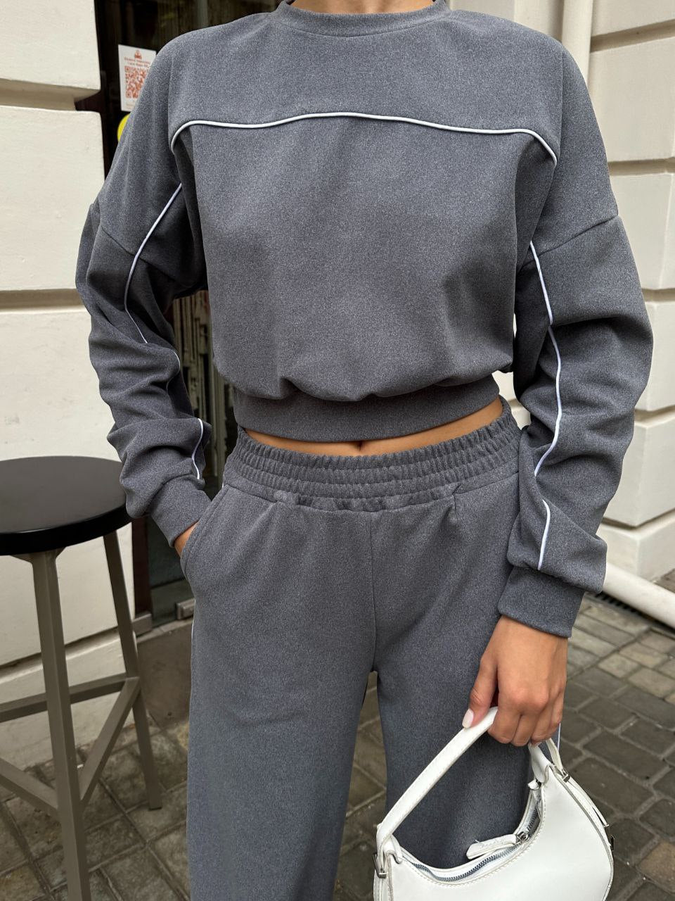 Damen Sportset Elastischer Bund Kontrastnähte Hose Oberteil Eveloria