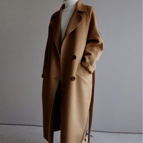 Damen Longcoat Doppelreiher Oversized Wolloptik