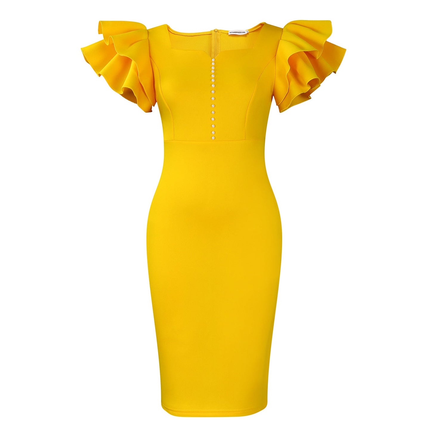 Eveloria Damen Midi-Kleid Voluminöse Rüschen Perlendetails