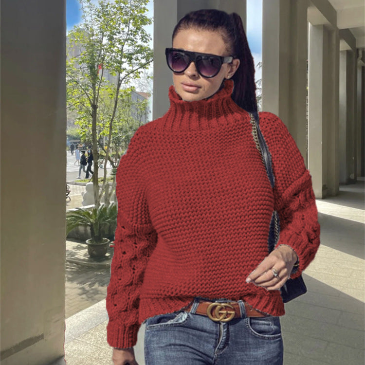 Damen Grobstrickpullover Hochkragen Strukturmaschen Optik Eveloria