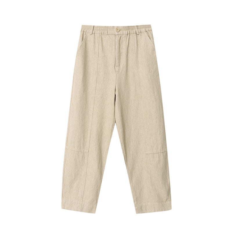Damen Leinenhose Moderner Schnitt Hochtaschen Beige Eveloria