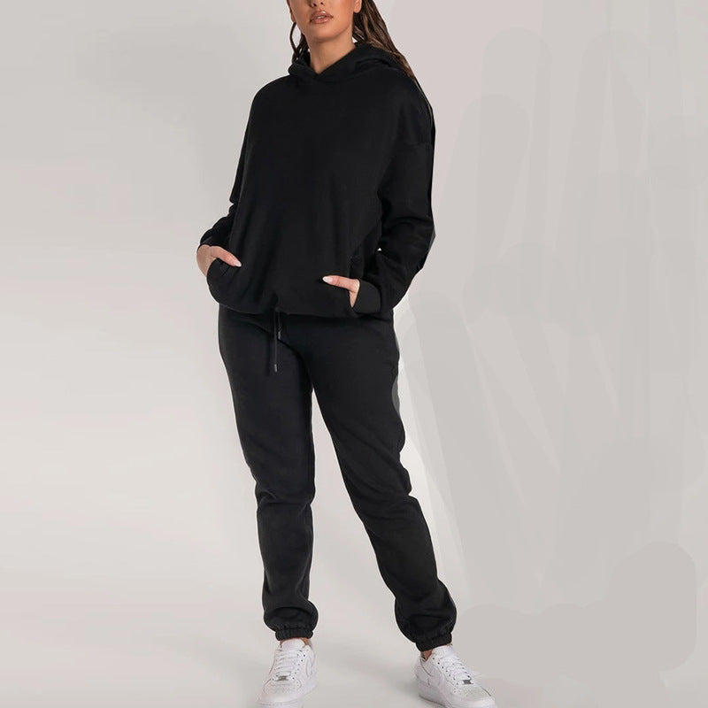 Damen Hoodie-Set mit Taschen Elastisch Grau Eveloria