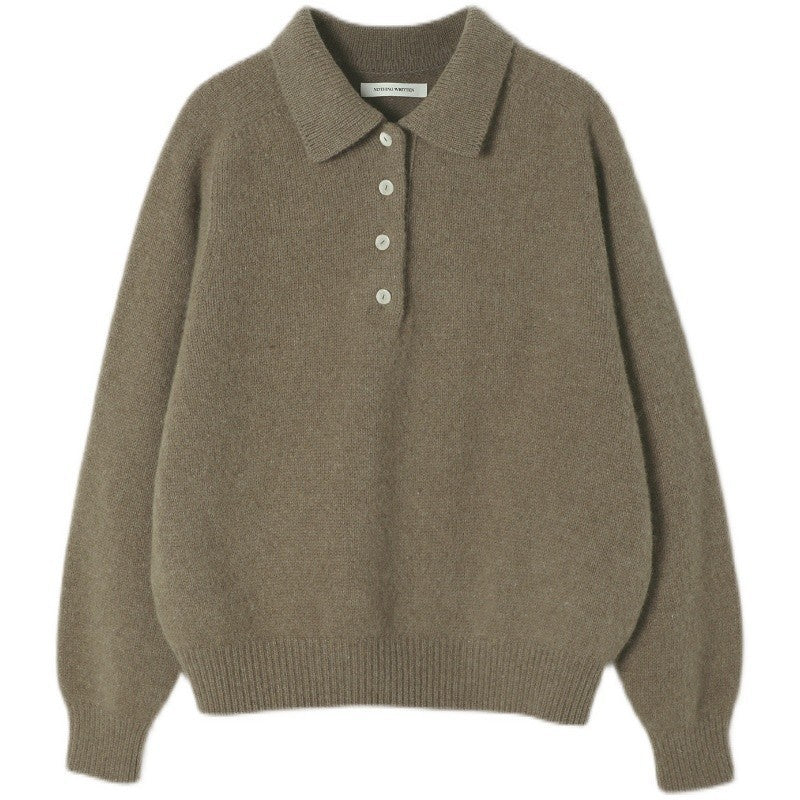 Damen Pullover Polokragen Knopfdetails Elegantes Design
